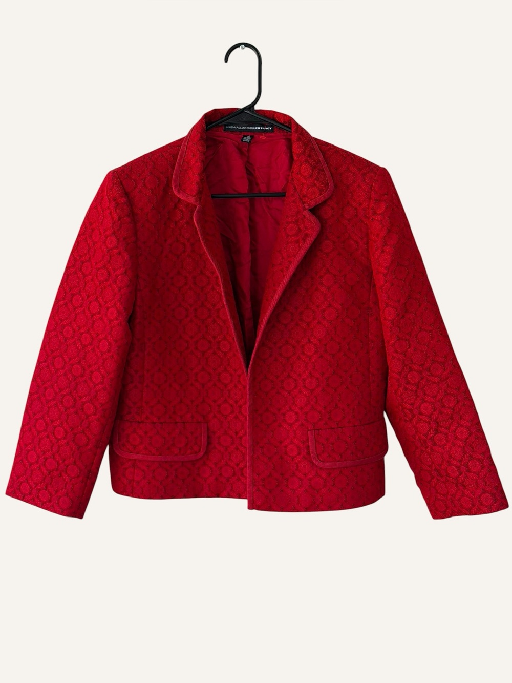 Vintage Ellen Tracy Red Brocade Holiday Blazer Christmas Medallion Pattern S 12